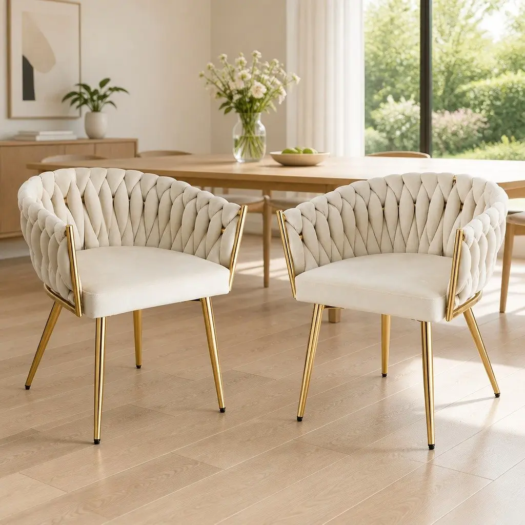 Dining Chairs Velvet Armchair Beige 2 Piece