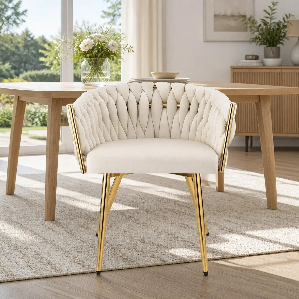 Dining Chairs Velvet Armchair Beige 2 Piece