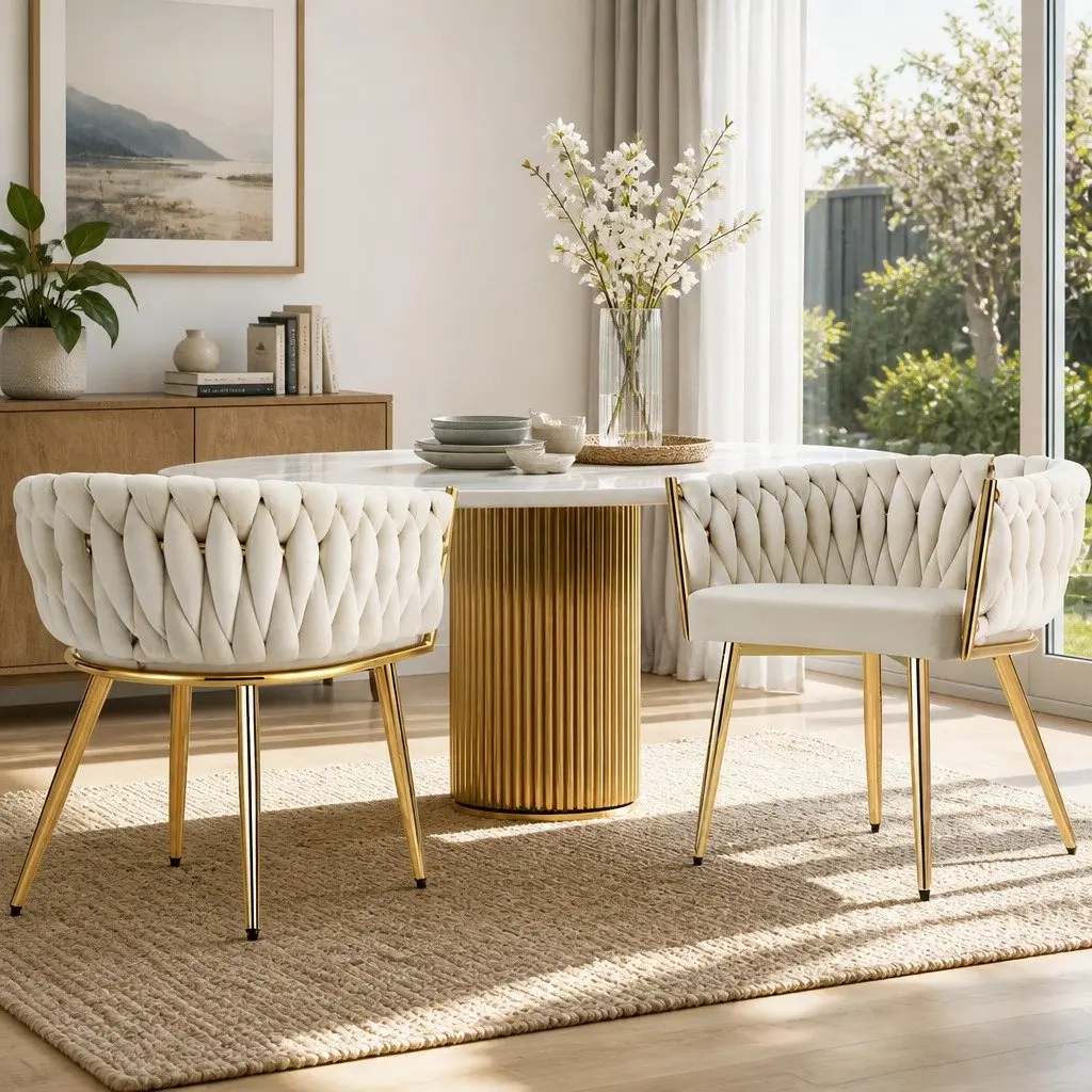 Dining Chairs Velvet Armchair Beige 2 Piece