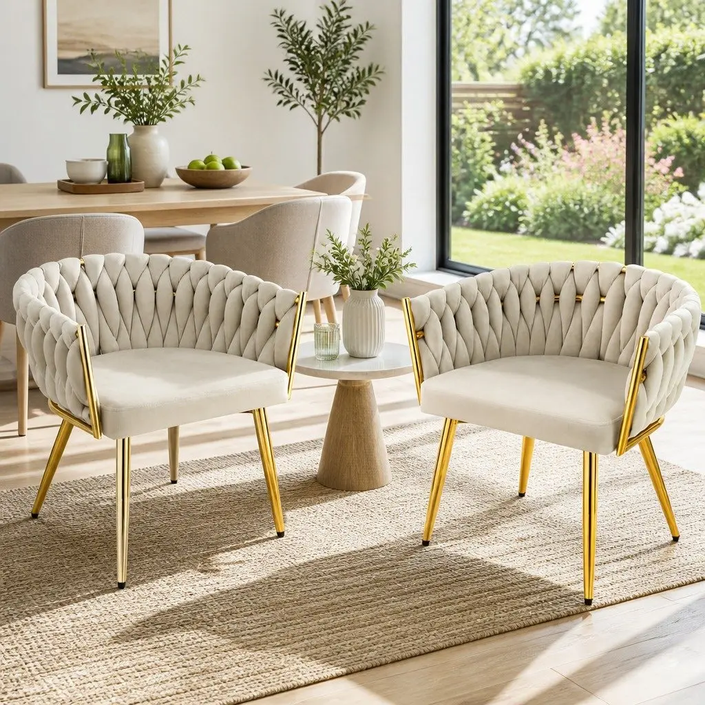 Dining Chairs Velvet Armchair Beige 2 Piece