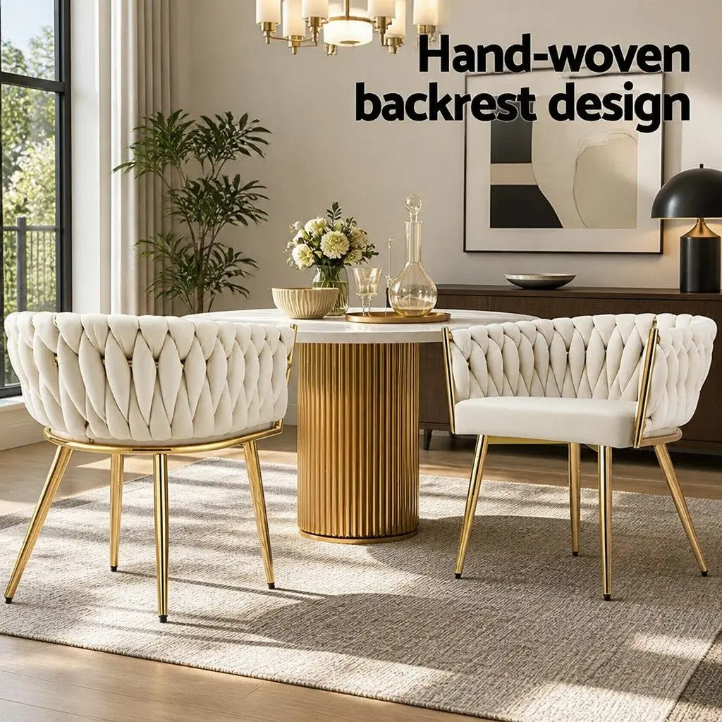 Dining Chair Velvet Armchair Beige Cushioned Backrest