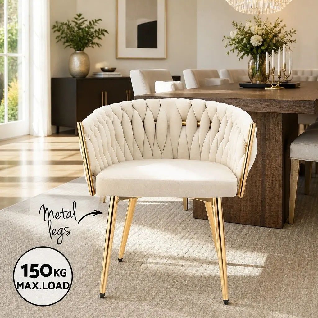Dining Chair Velvet Armchair Beige Cushioned Backrest