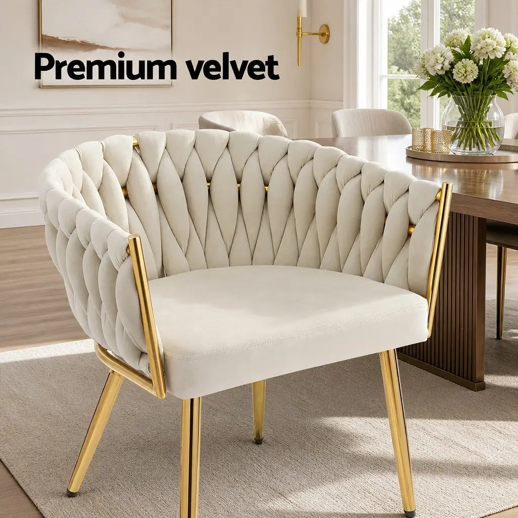 Dining Chair Velvet Armchair Beige Cushioned Backrest