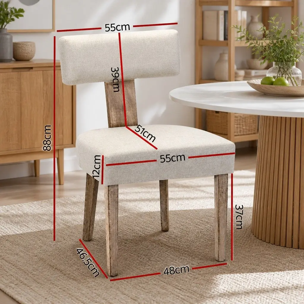 Dining Chairs Set of 2 Beige Linen Fabric Wooden Frame Padded Seat Kitchen