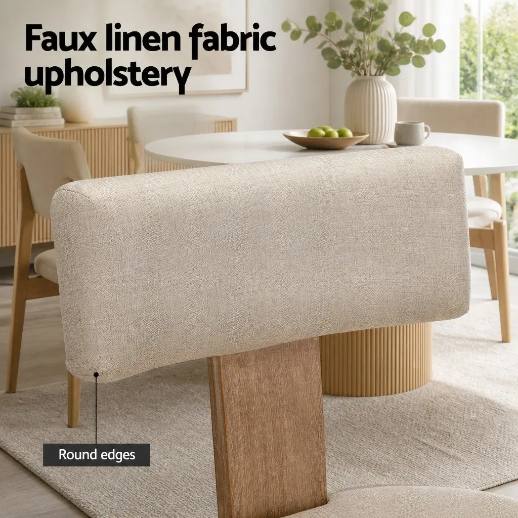 Dining Chairs Set of 2 Beige Linen Fabric Wooden Frame Padded Seat Kitchen