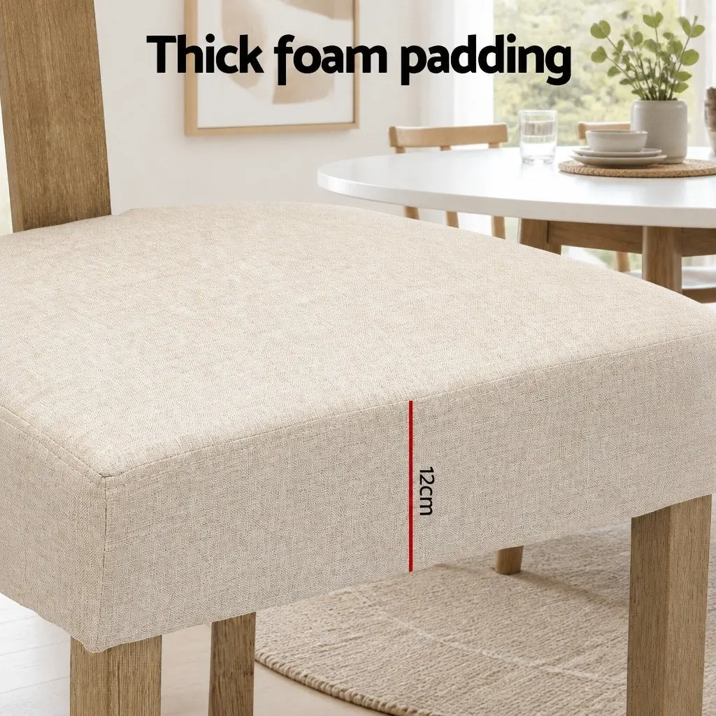 Dining Chairs Set of 2 Beige Linen Fabric Wooden Frame Padded Seat Kitchen