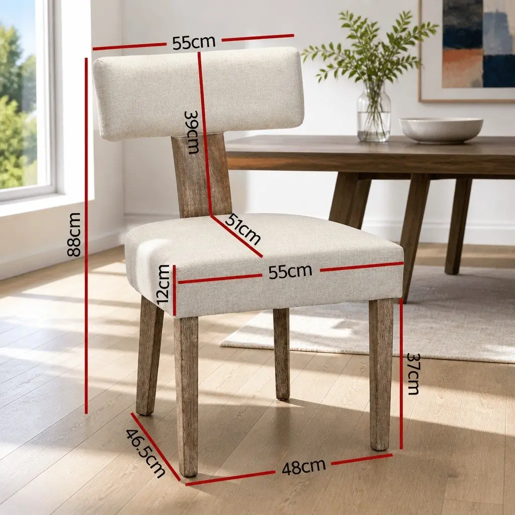 Dining Chairs Set of 4 Beige Linen Fabric Wooden Frame Kitchen Furniture