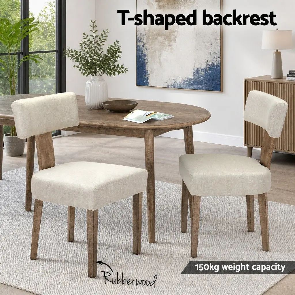 Dining Chairs Set of 4 Beige Linen Fabric Wooden Frame Kitchen Furniture