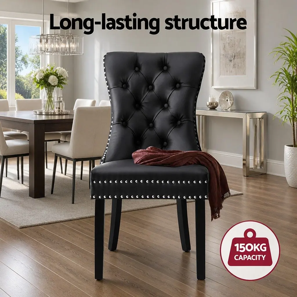 Dining Chairs Button Tufted Black PU Leather Set of 4