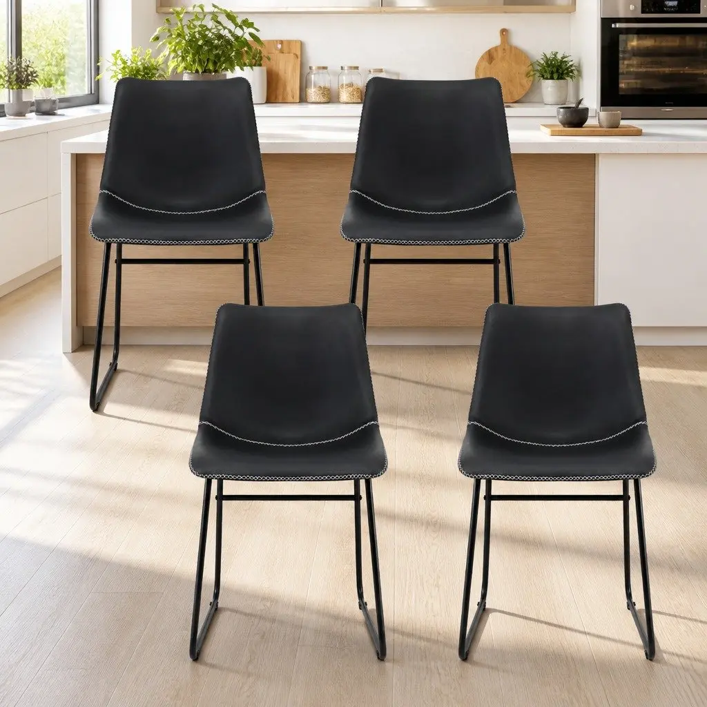 Dining Chairs Retro Black Accent Sled Legs 4 Piece