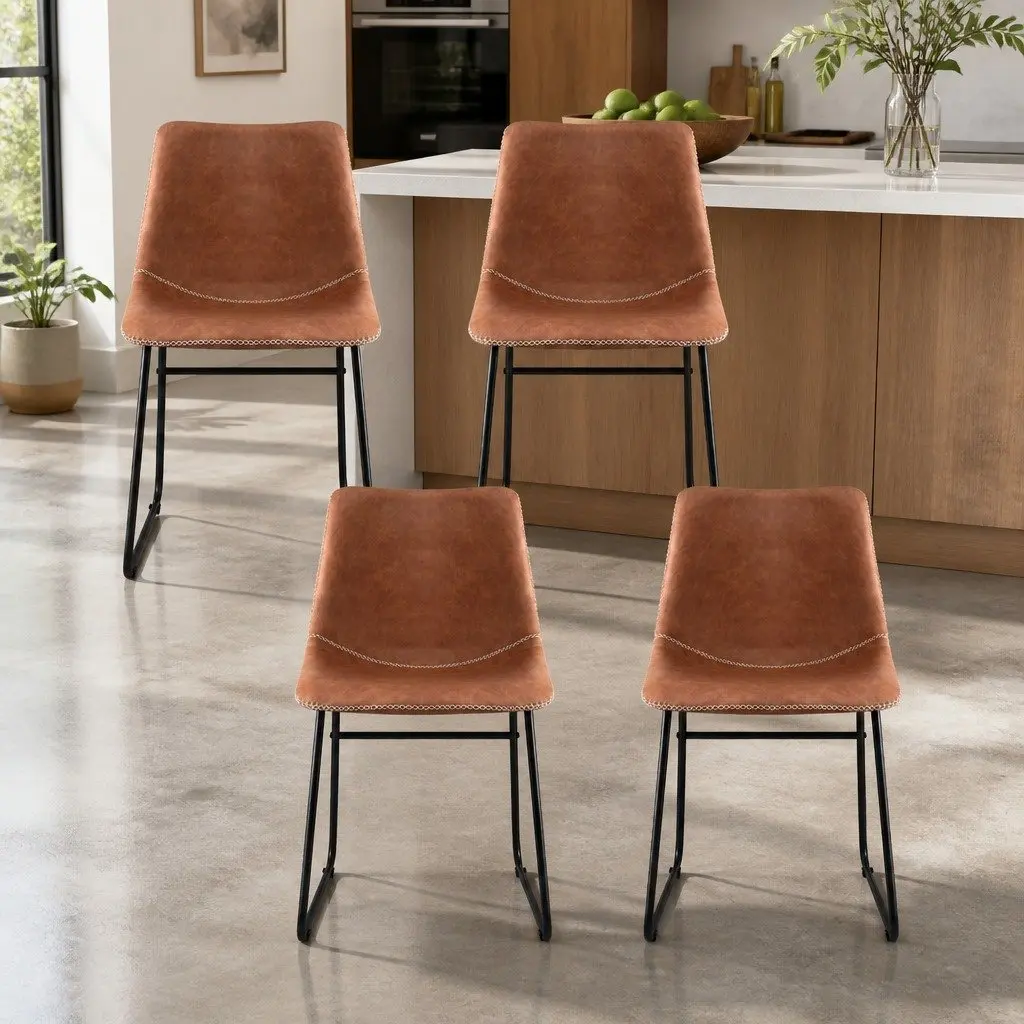 Dining Chairs Set of 4 Retro Kitchen Lounge Accent Seating Brown Padded Backrest