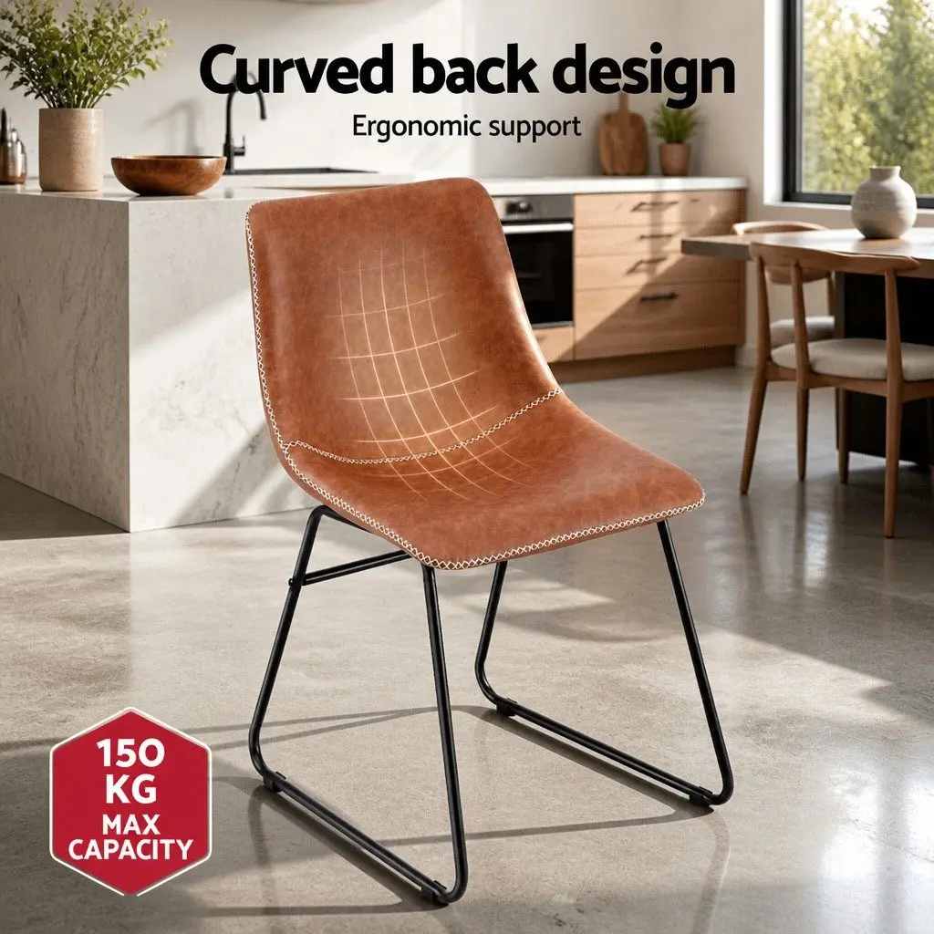 Dining Chairs Set of 4 Retro Kitchen Lounge Accent Seating Brown Padded Backrest