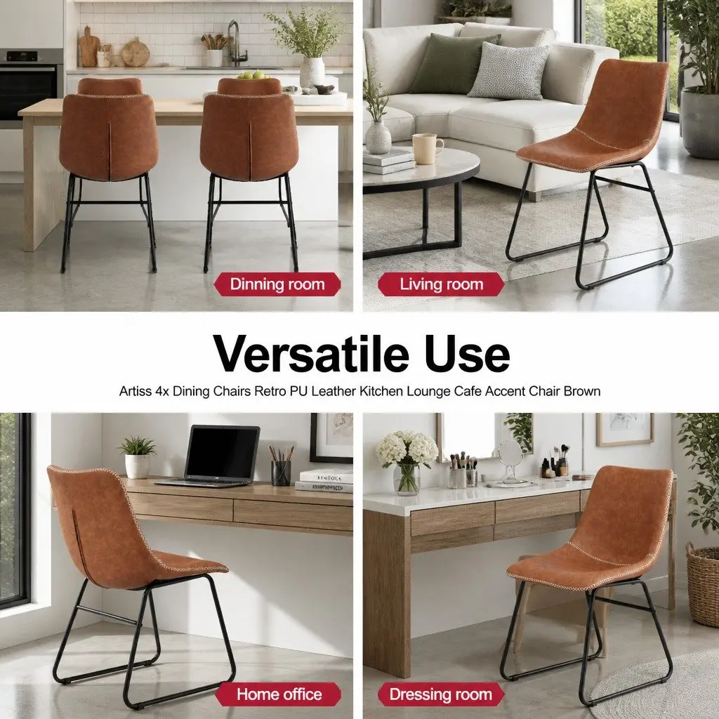 Dining Chairs Set of 4 Retro Kitchen Lounge Accent Seating Brown Padded Backrest