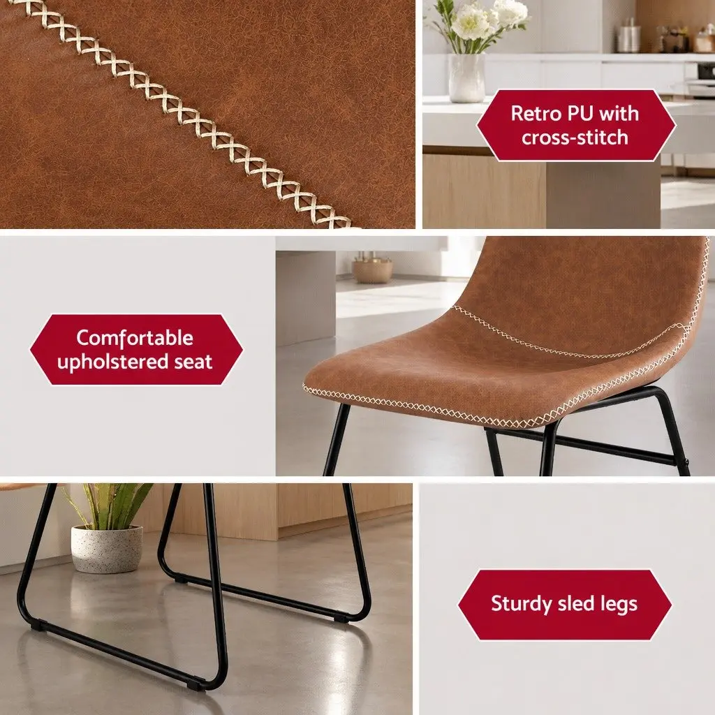 Dining Chairs Set of 4 Retro Kitchen Lounge Accent Seating Brown Padded Backrest