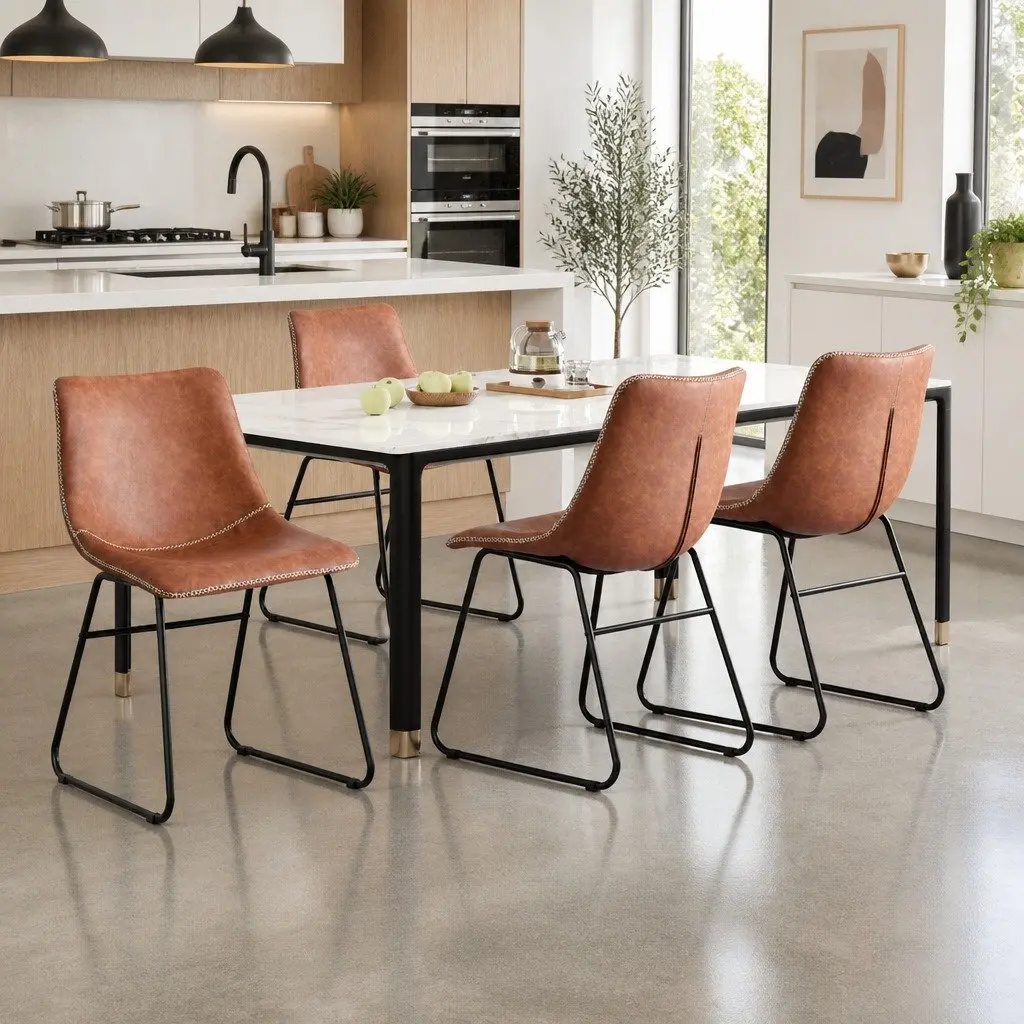 Dining Chairs Set of 4 Retro Kitchen Lounge Accent Seating Brown Padded Backrest