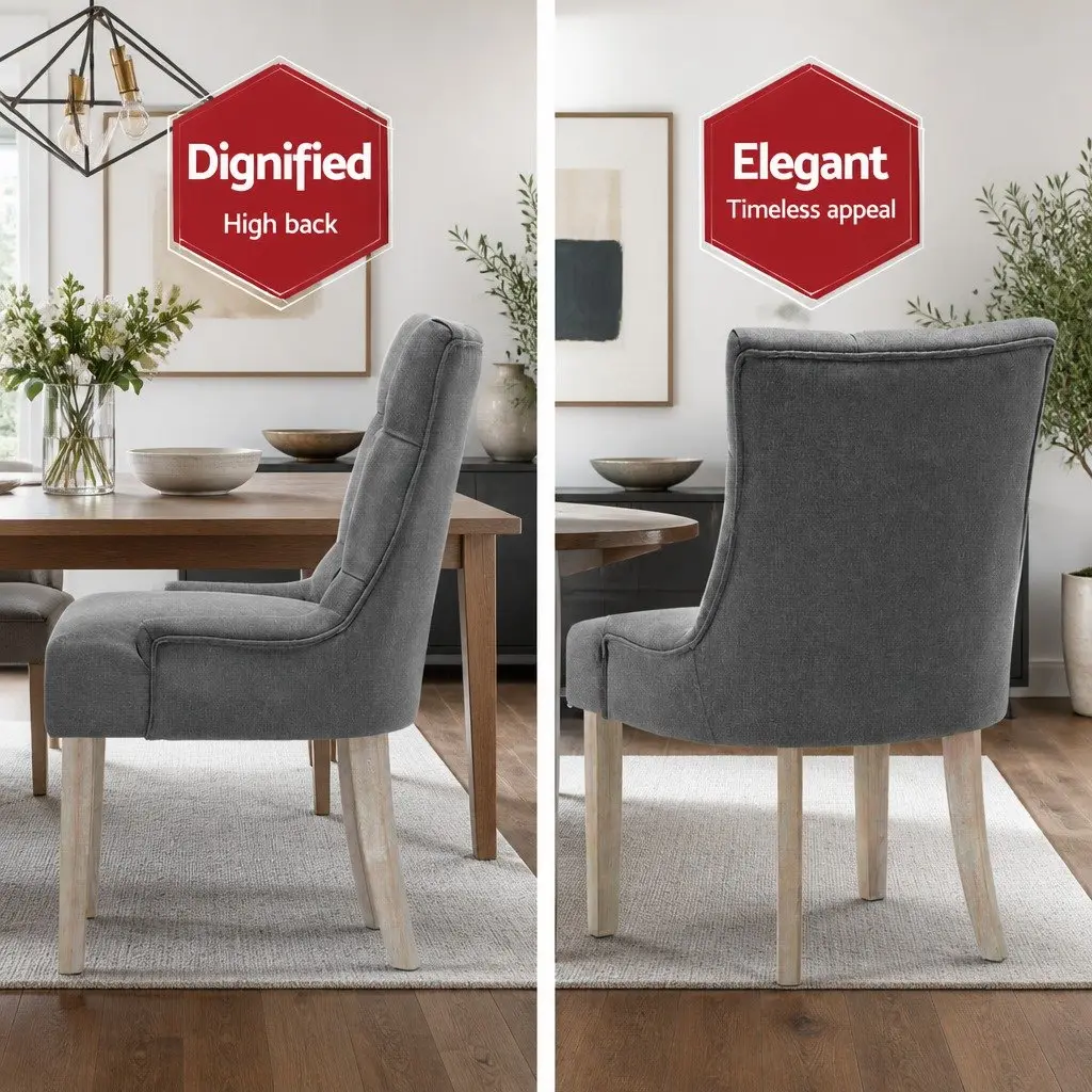 Dining Chairs Upholstered Linen Tufted Button Grey French Provincial 2 Piece
