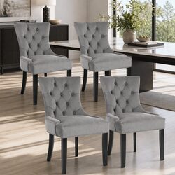 Elegant Set of 4 Dining Chairs in Grey Velvet