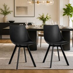 Dining Chairs Set of 2 Black Cushioned Seat Back Support Steel Legs Modern