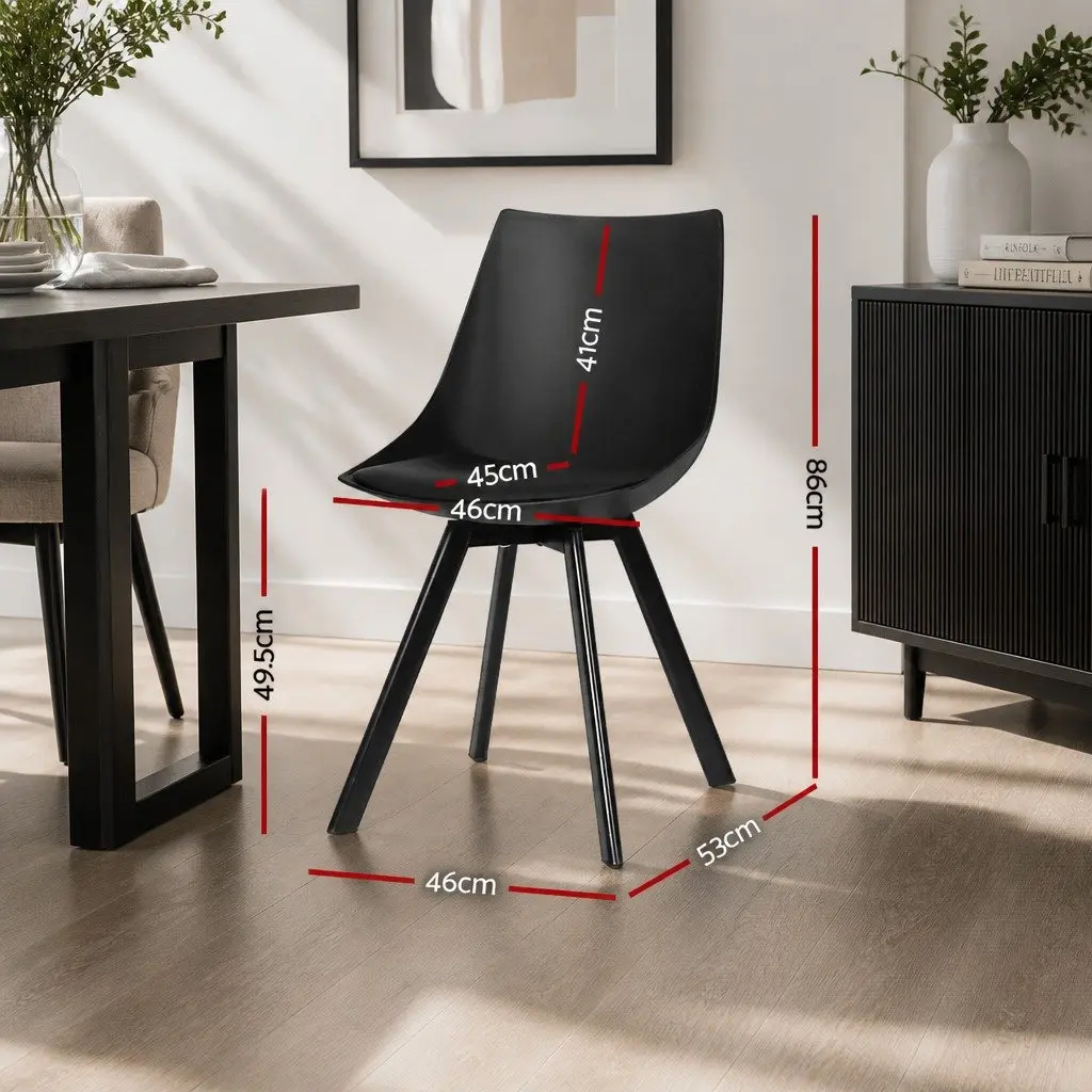 Dining Chairs Set of 2 Black Cushioned Seat Back Support Steel Legs Modern