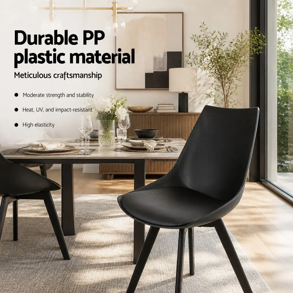 Dining Chairs Set of 2 Black Cushioned Seat Back Support Steel Legs Modern