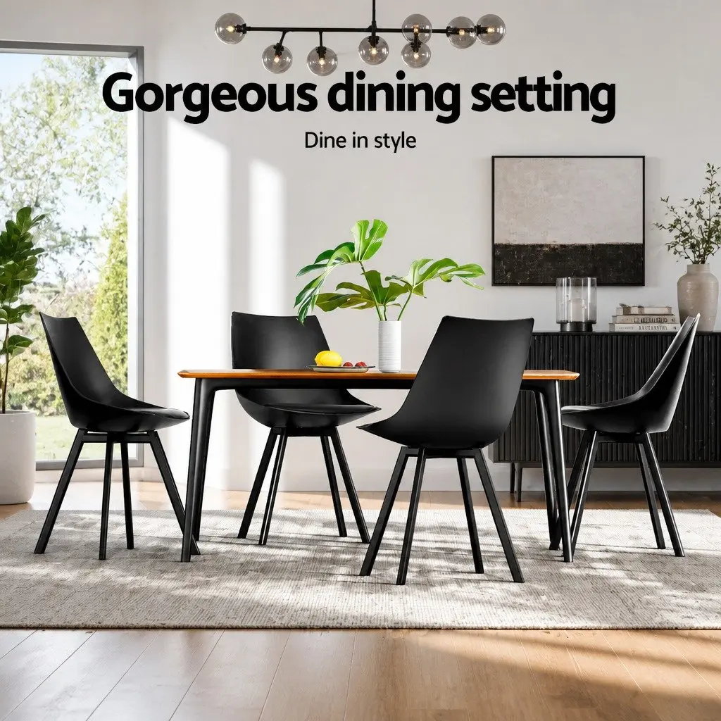 Dining Chairs Set of 2 Black Cushioned Seat Back Support Steel Legs Modern
