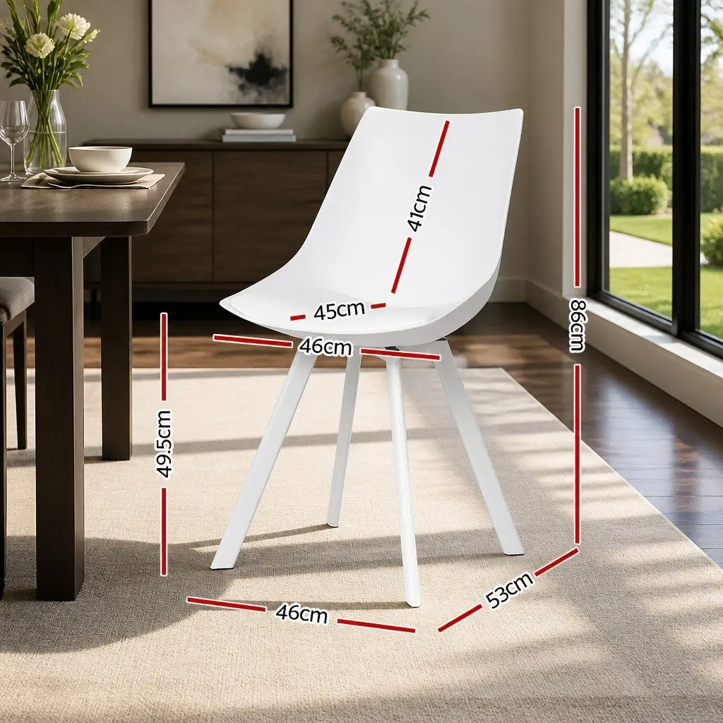Dining Chairs Set of 2 White Plastic Steel Legs Cushioned Back Support Modern