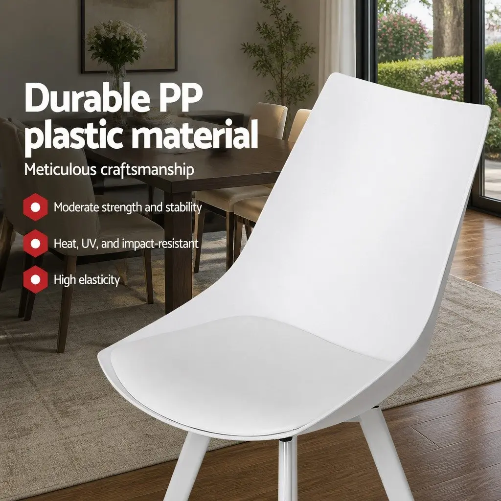 Dining Chairs Set of 2 White Plastic Steel Legs Cushioned Back Support Modern