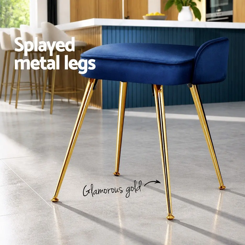 Dining Chairs Blue Velvet Channel Tufted 2 Piece Set with Metal Legs