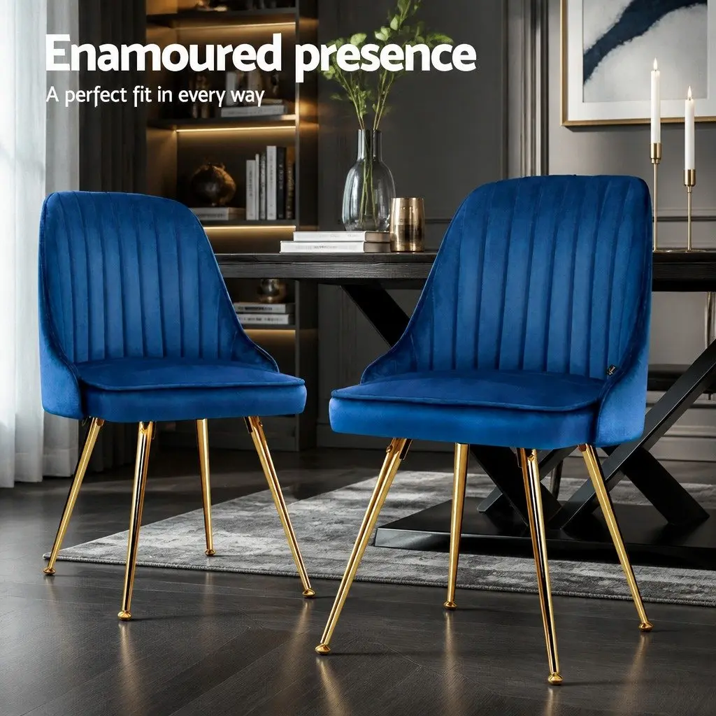 Dining Chairs Set of 4 Velvet Channel Tufted Blue Scallop Shell Back