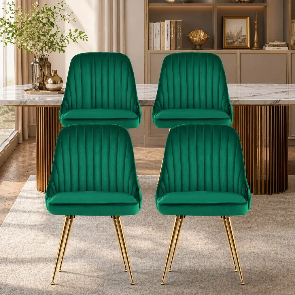 Dining Chairs Velvet Channel Tufted Green Scallop Shell Back 4 Piece