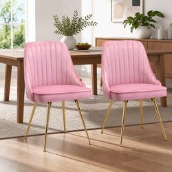 Pink Velvet Dining Chairs - Comfortable Scallop Back Design, Set of 2