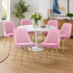 Comfortable and Stylish Pink Velvet Dining Chairs Set of 6