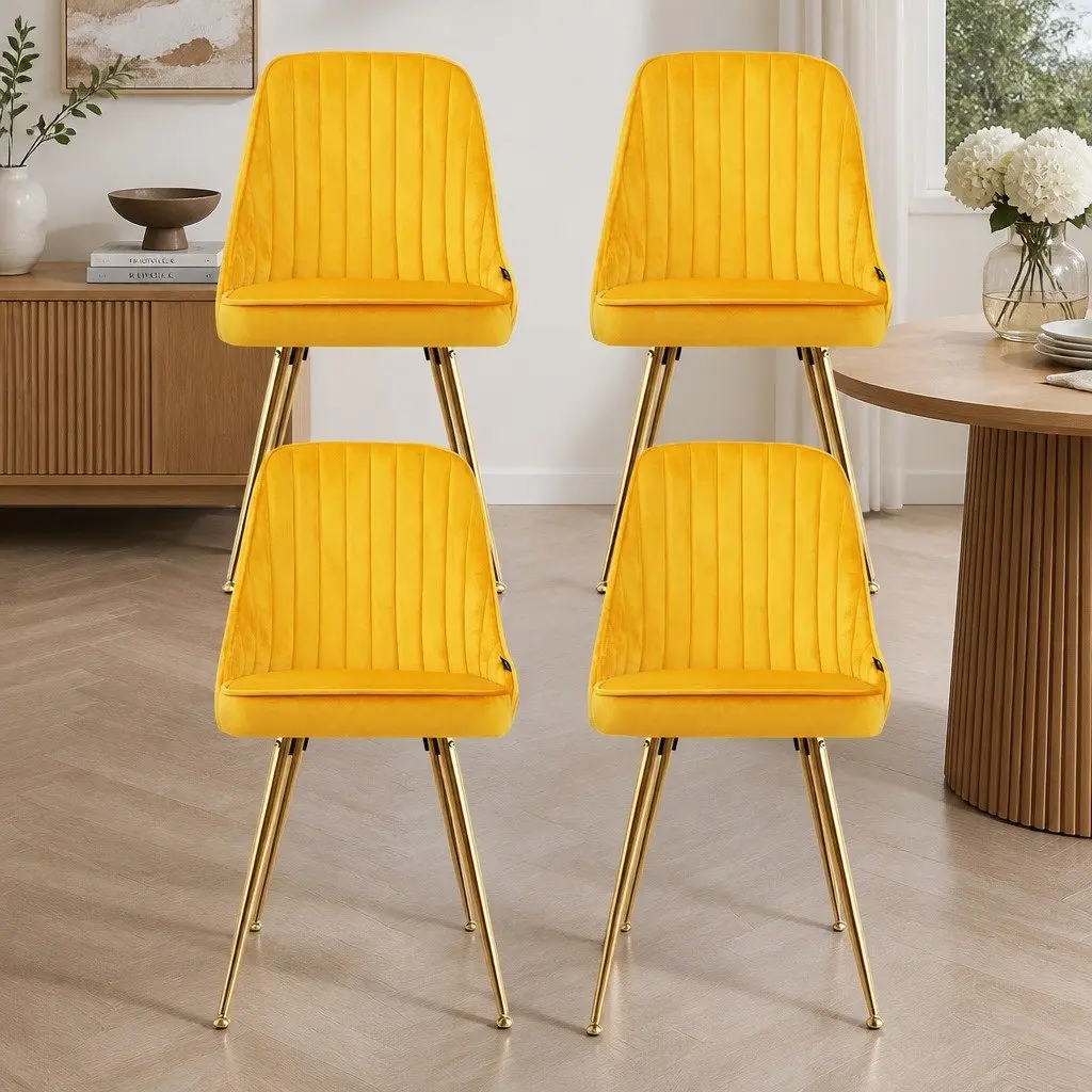 Dining Chairs Velvet Channel Tufted Yellow Scallop Shell Back Set of 4