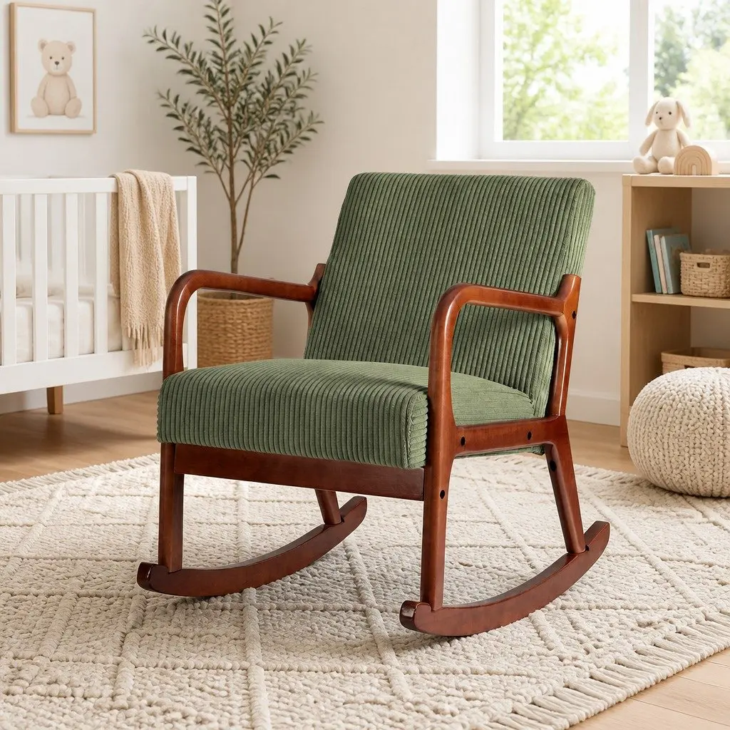 Armchair Modern Scandinavian Style Green Corduroy Rocking Chair 59cm x 75cm x 80cm