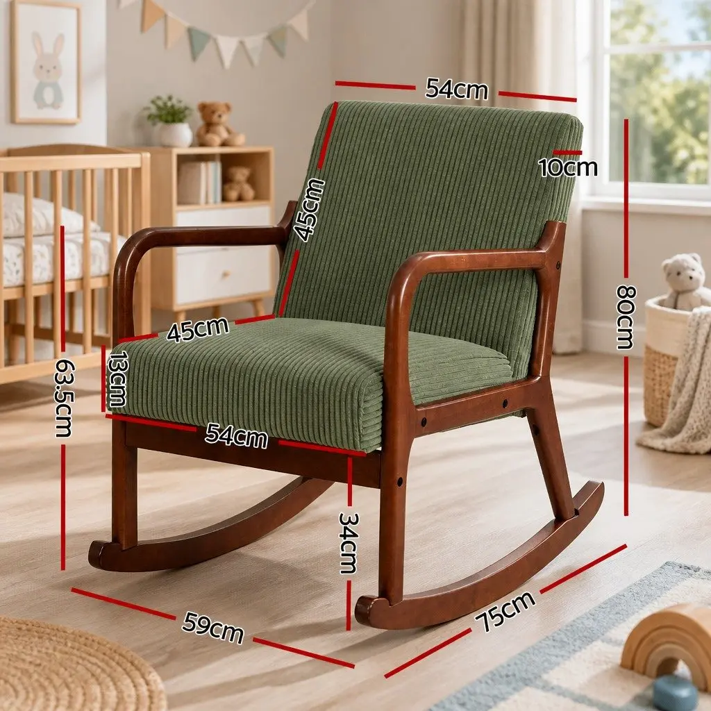 Armchair Modern Scandinavian Style Green Corduroy Rocking Chair 59cm x 75cm x 80cm