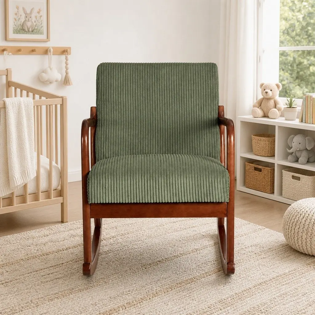 Armchair Modern Scandinavian Style Green Corduroy Rocking Chair 59cm x 75cm x 80cm