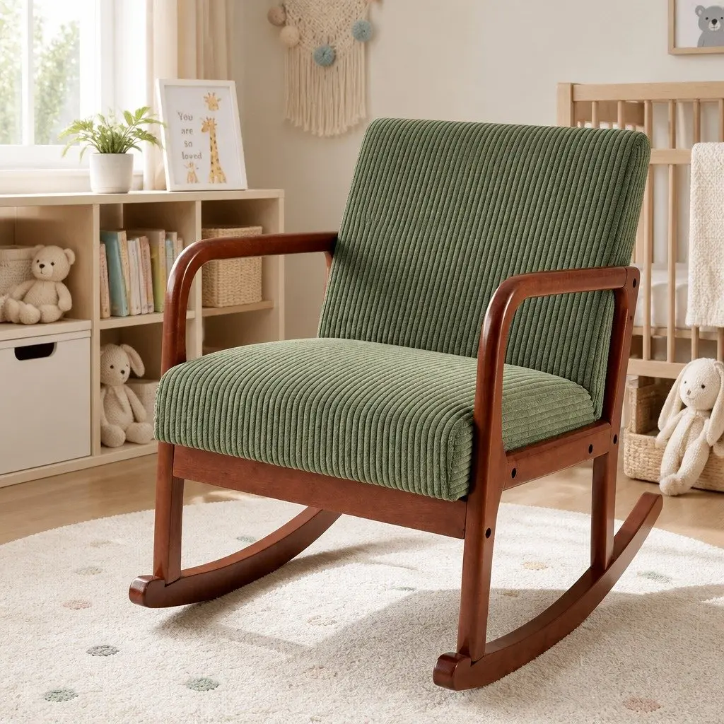 Armchair Modern Scandinavian Style Green Corduroy Rocking Chair 59cm x 75cm x 80cm