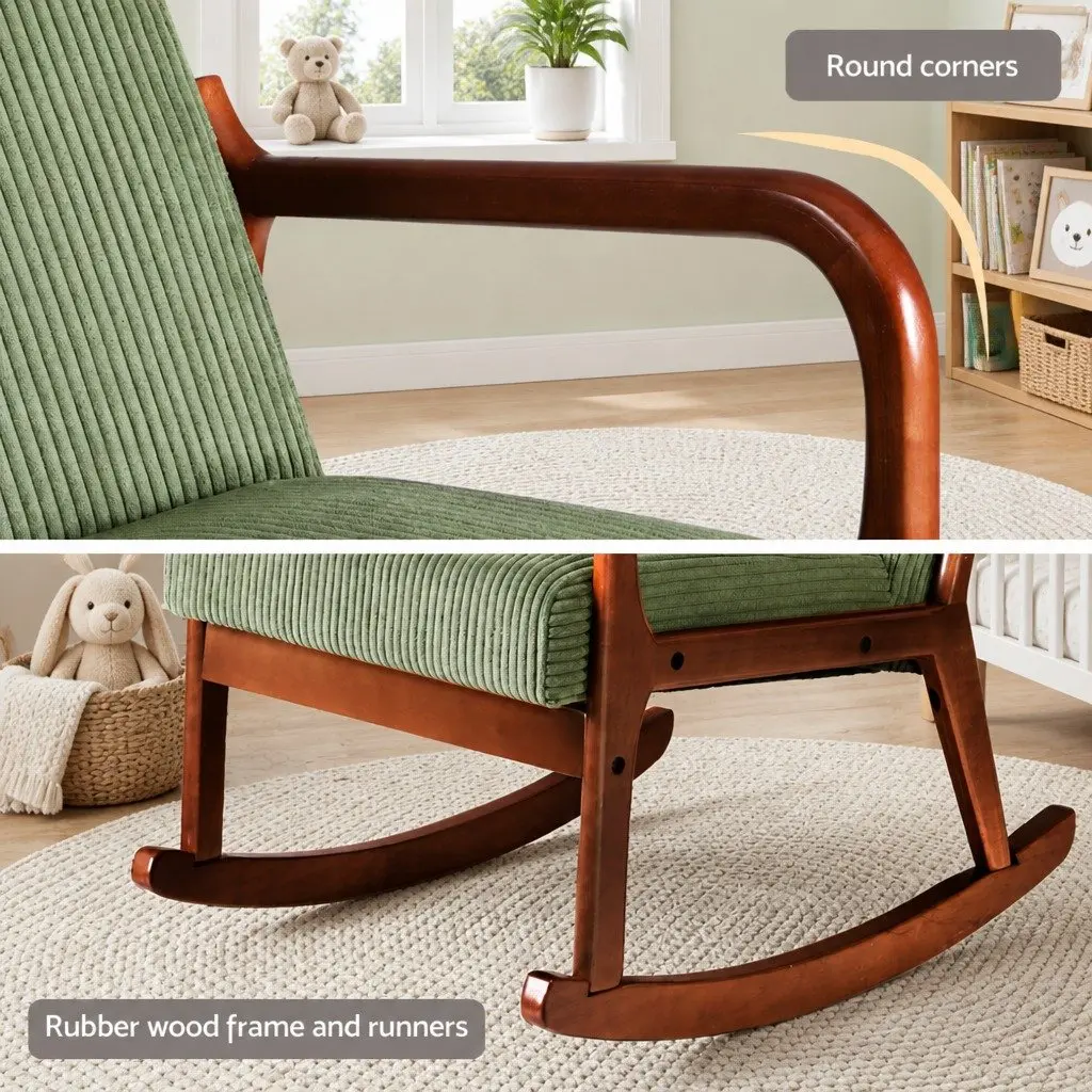 Armchair Modern Scandinavian Style Green Corduroy Rocking Chair 59cm x 75cm x 80cm