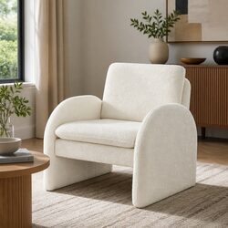 Armchair Accent Chair Lounge Tub Sofa Couch Curved Arm Seat Boucle White
