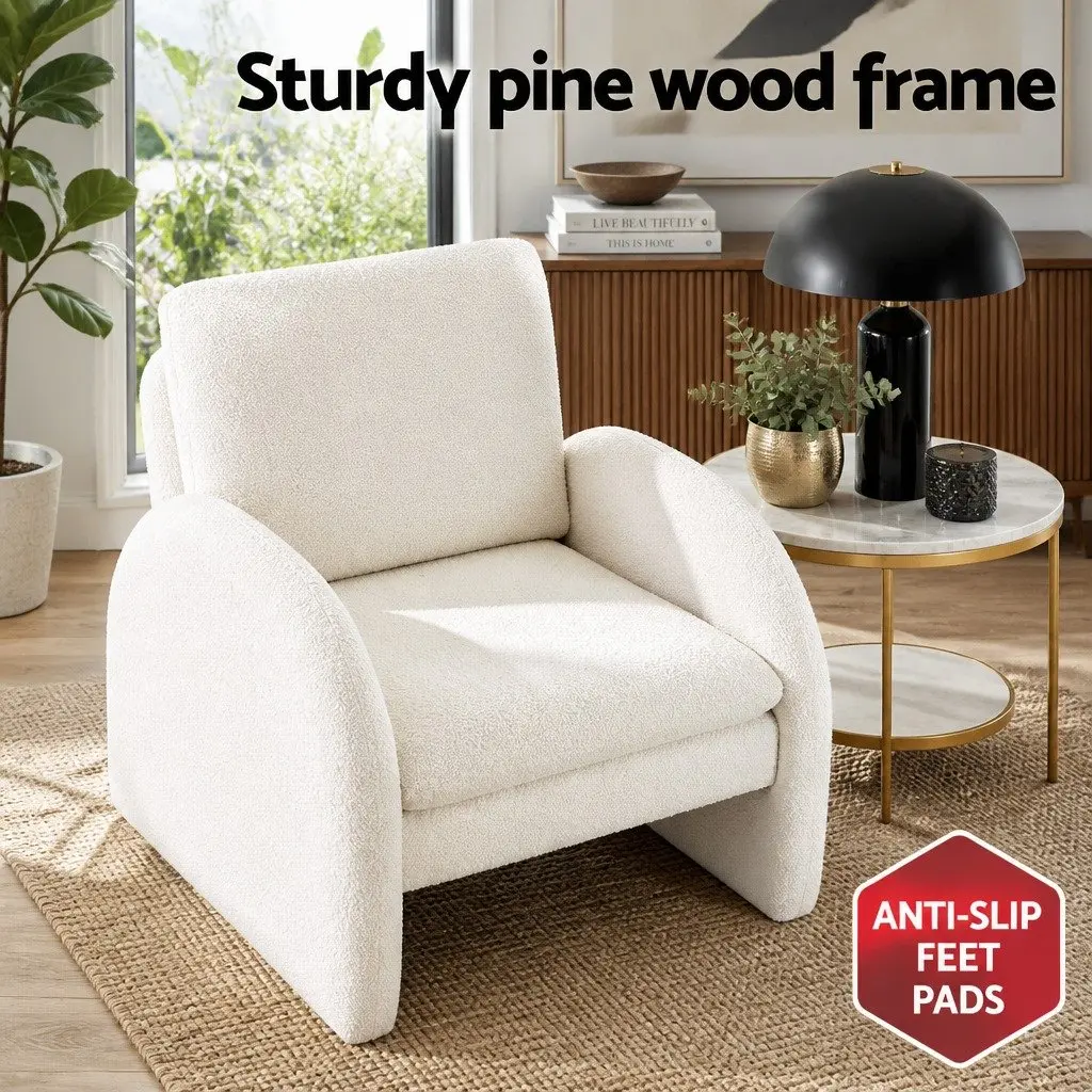 Armchair Accent Chair Boucle Upholstered Curved Arm White