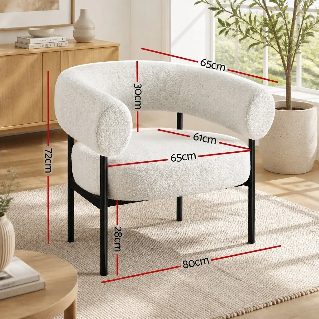 Armchair Curved Boucle White Modern Living Room Seating