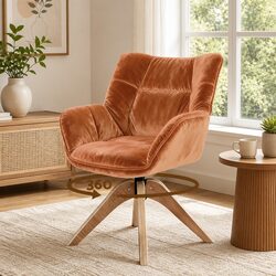Swivel Armchair Brown Velvet Accent Chair 360 Degree Rotating Nursing Living