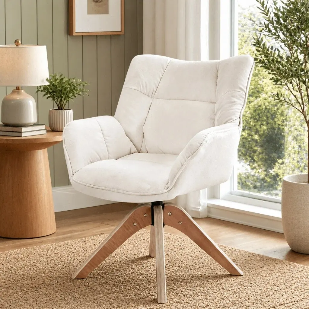 White Velvet Swivel Armchair