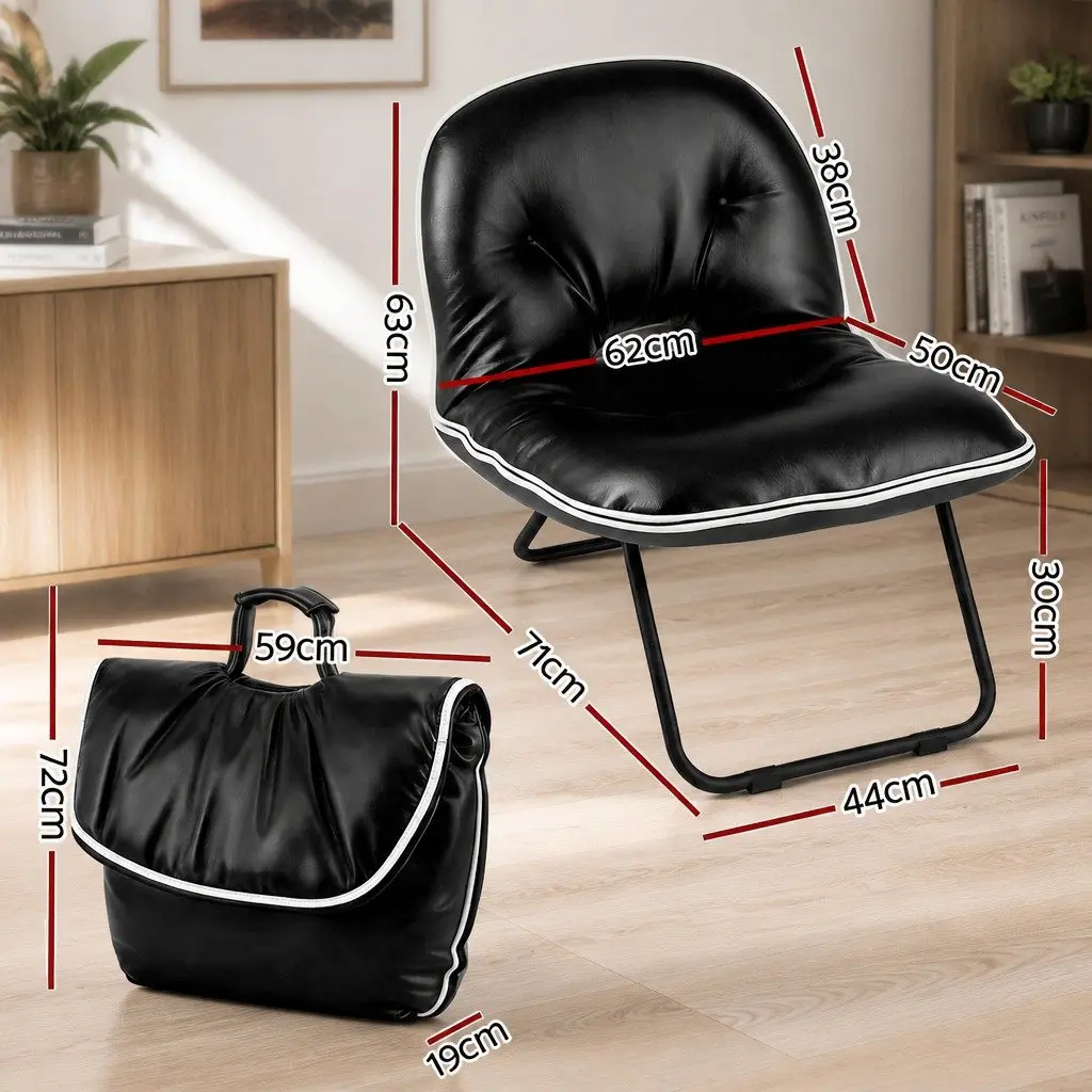 Portable Folding Chair 2-In-1 Tote Bag Lounge Seat Black