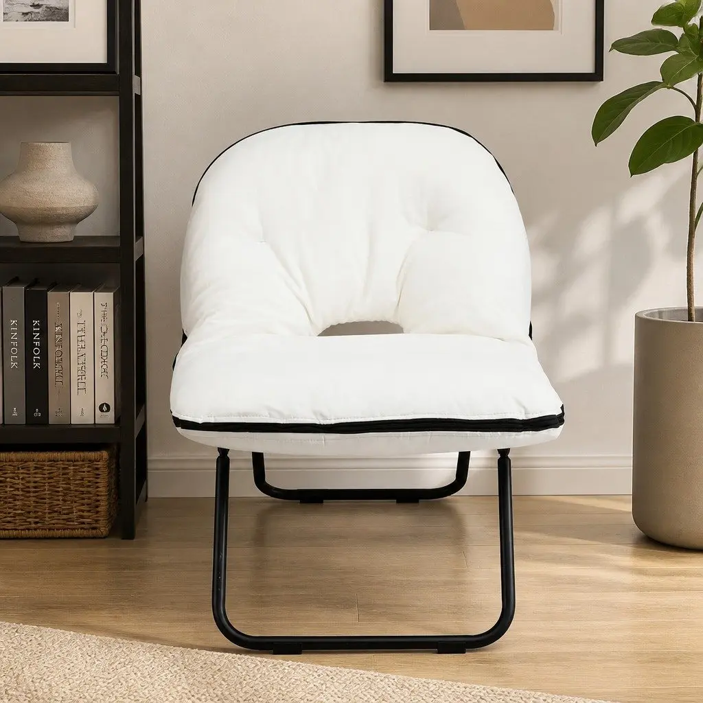 Foldable Armchair 2-in-1 Lounge Chair Portable Tote Bag Design White Compact