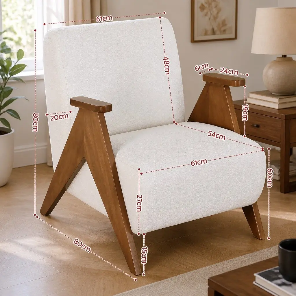 Armchair Upholstered Soft Chenille Fabric Sturdy Wood Frame Living Room 71cm W x 80cm D x 80cm H