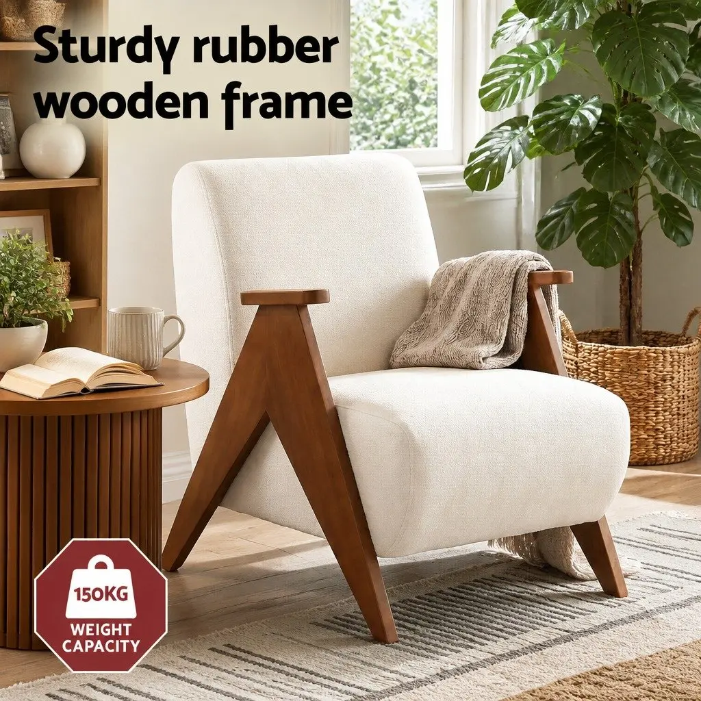 Armchair Upholstered Soft Chenille Fabric Sturdy Wood Frame Living Room 71cm W x 80cm D x 80cm H