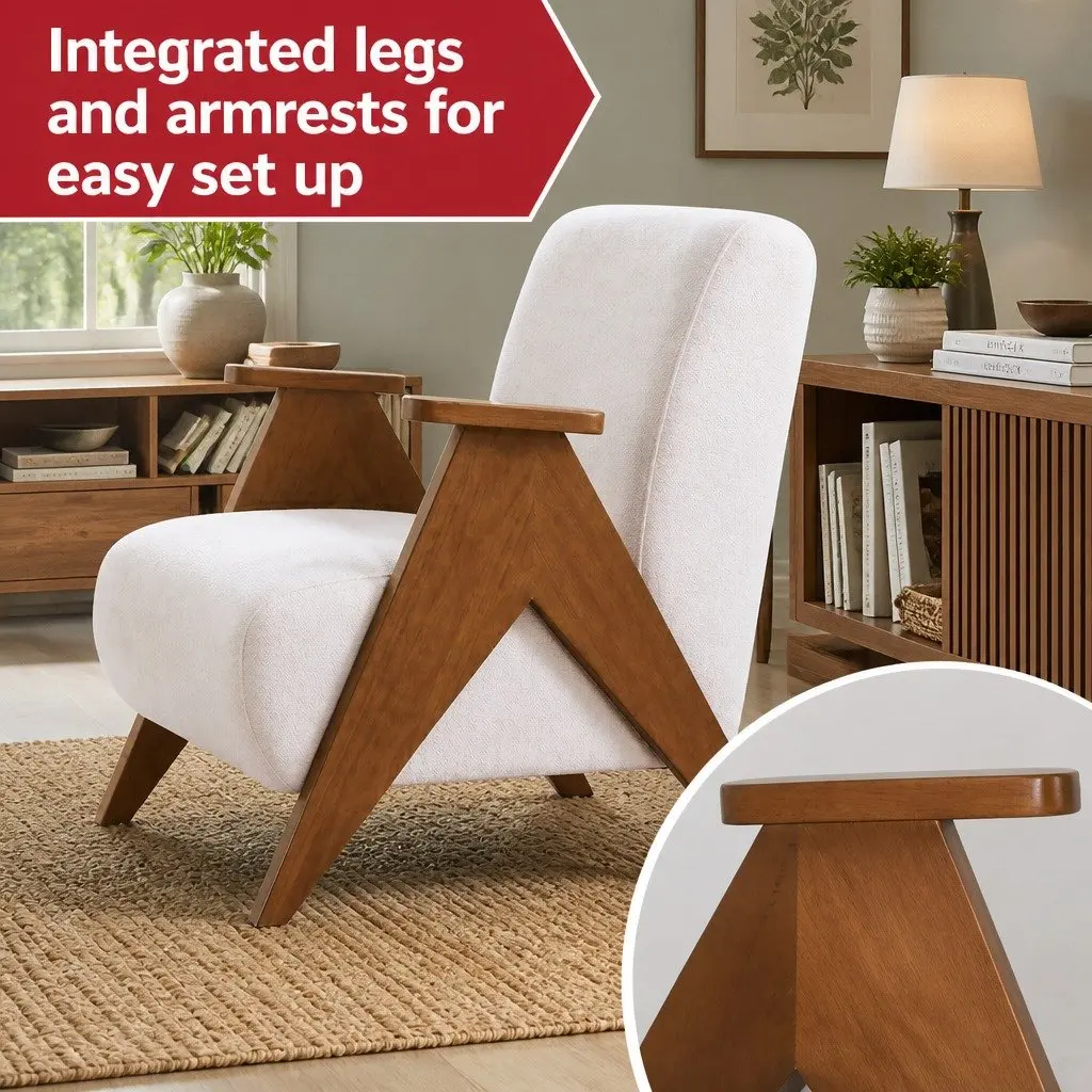Armchair Upholstered Soft Chenille Fabric Sturdy Wood Frame Living Room 71cm W x 80cm D x 80cm H
