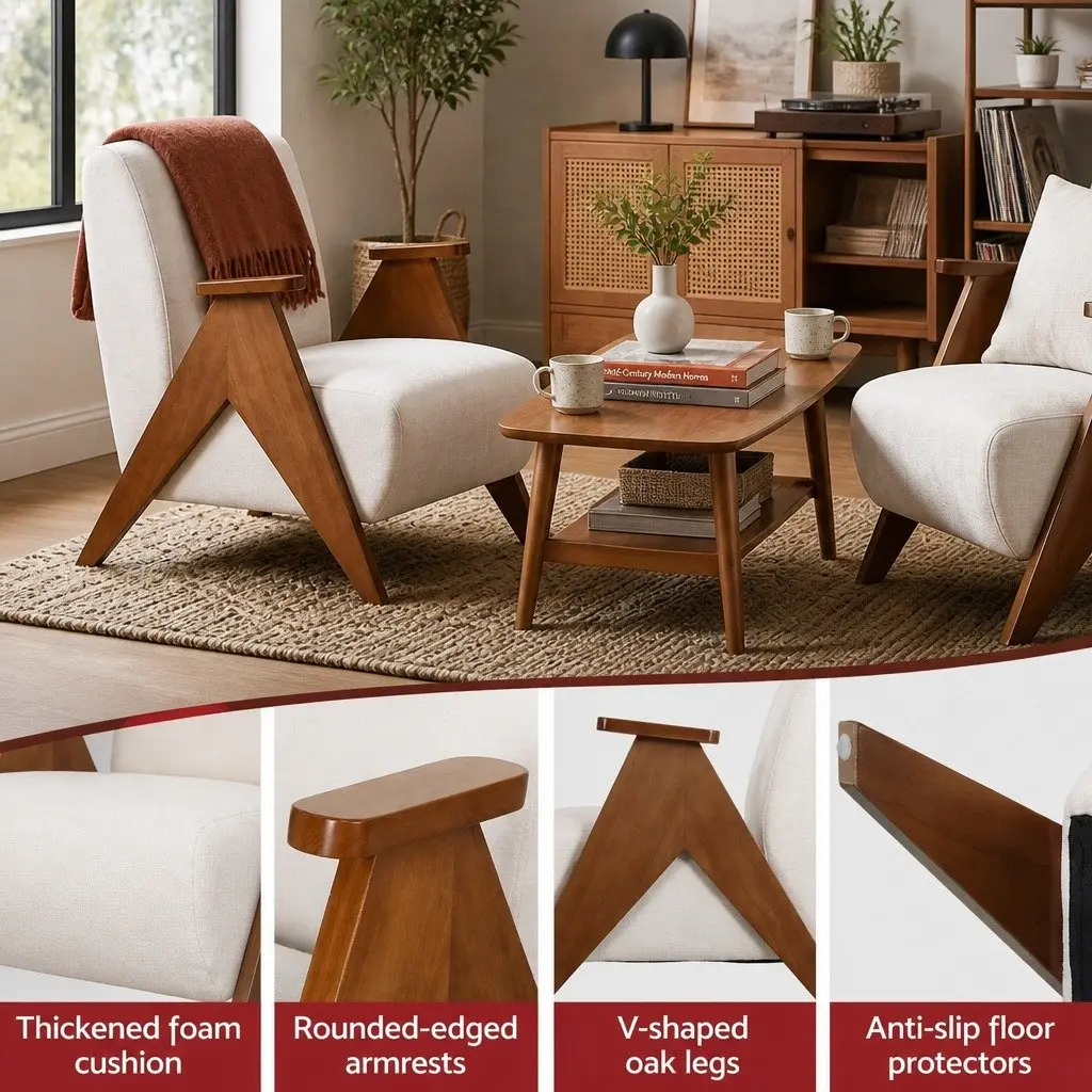 Armchair Upholstered Soft Chenille Fabric Sturdy Wood Frame Living Room 71cm W x 80cm D x 80cm H