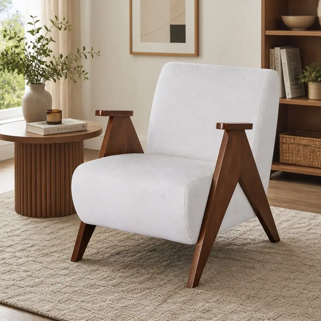 Armchair Upholstered Soft Chenille Fabric Sturdy Wood Frame Living Room 71cm W x 80cm D x 80cm H